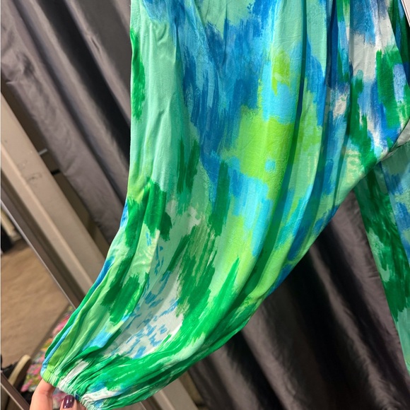 Hemant & Nandita Vida Blue Green Long Maxi Dress Kaftan $585 size Large - Picture 3 of 12